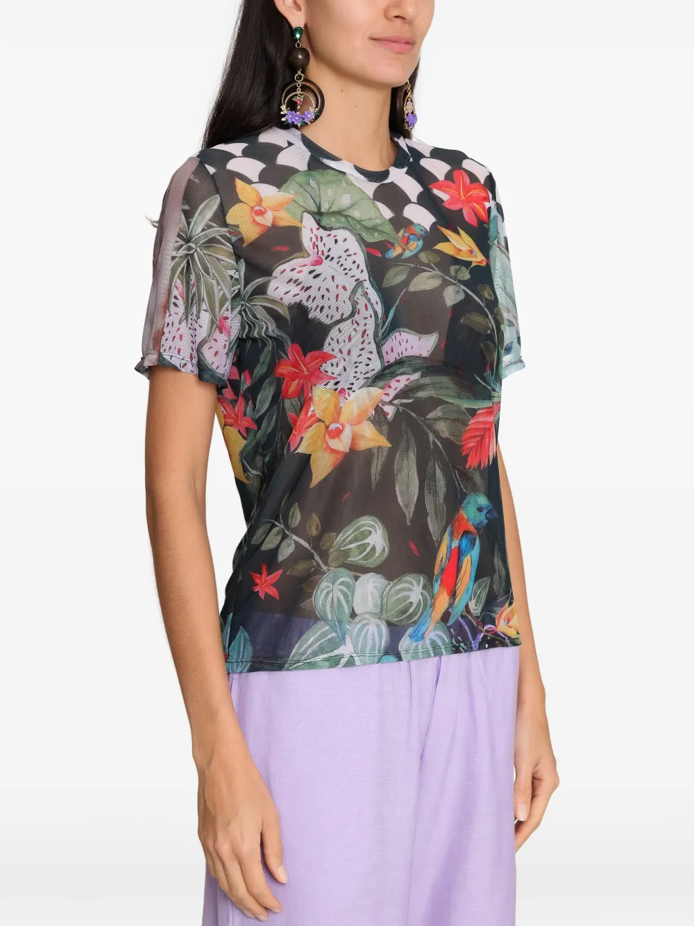 Amir Slama x Avatim mesh T-shirt met bloemenprint Zwart