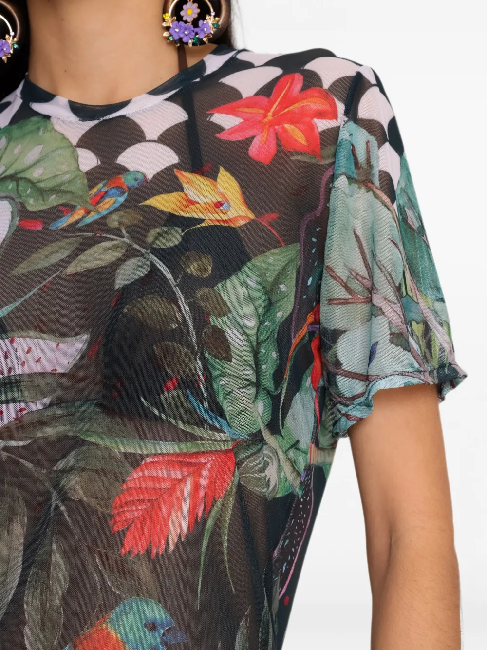 Amir Slama x Avatim mesh T-shirt met bloemenprint Zwart