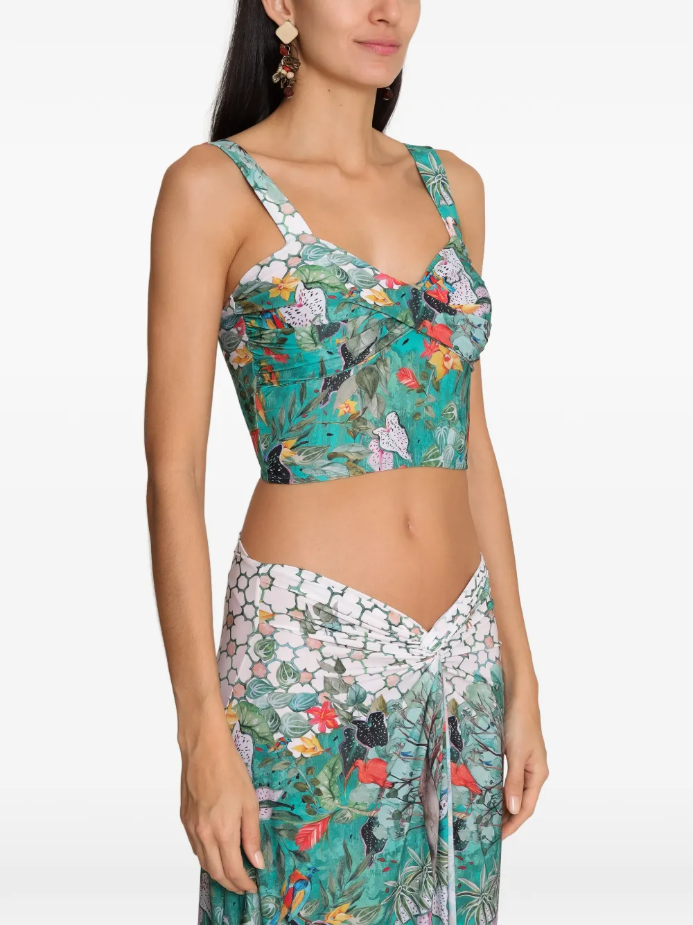 Amir Slama x Avatim top met bloemenprint en ruches Groen
