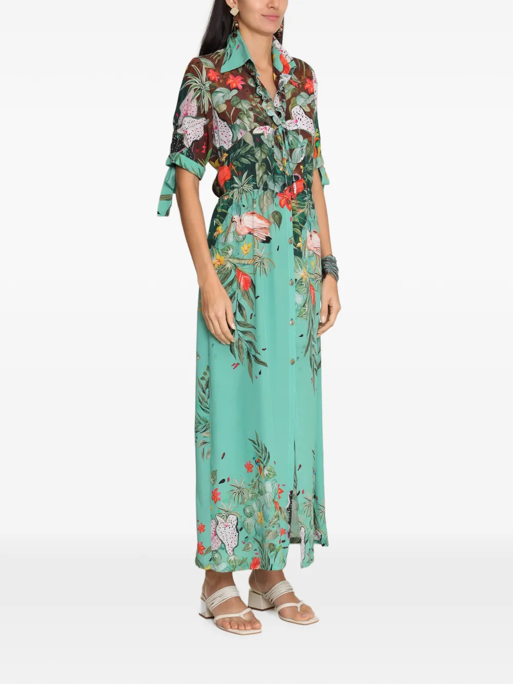 Amir Slama x Avatim maxi-jurk met ruches en tropische print Groen