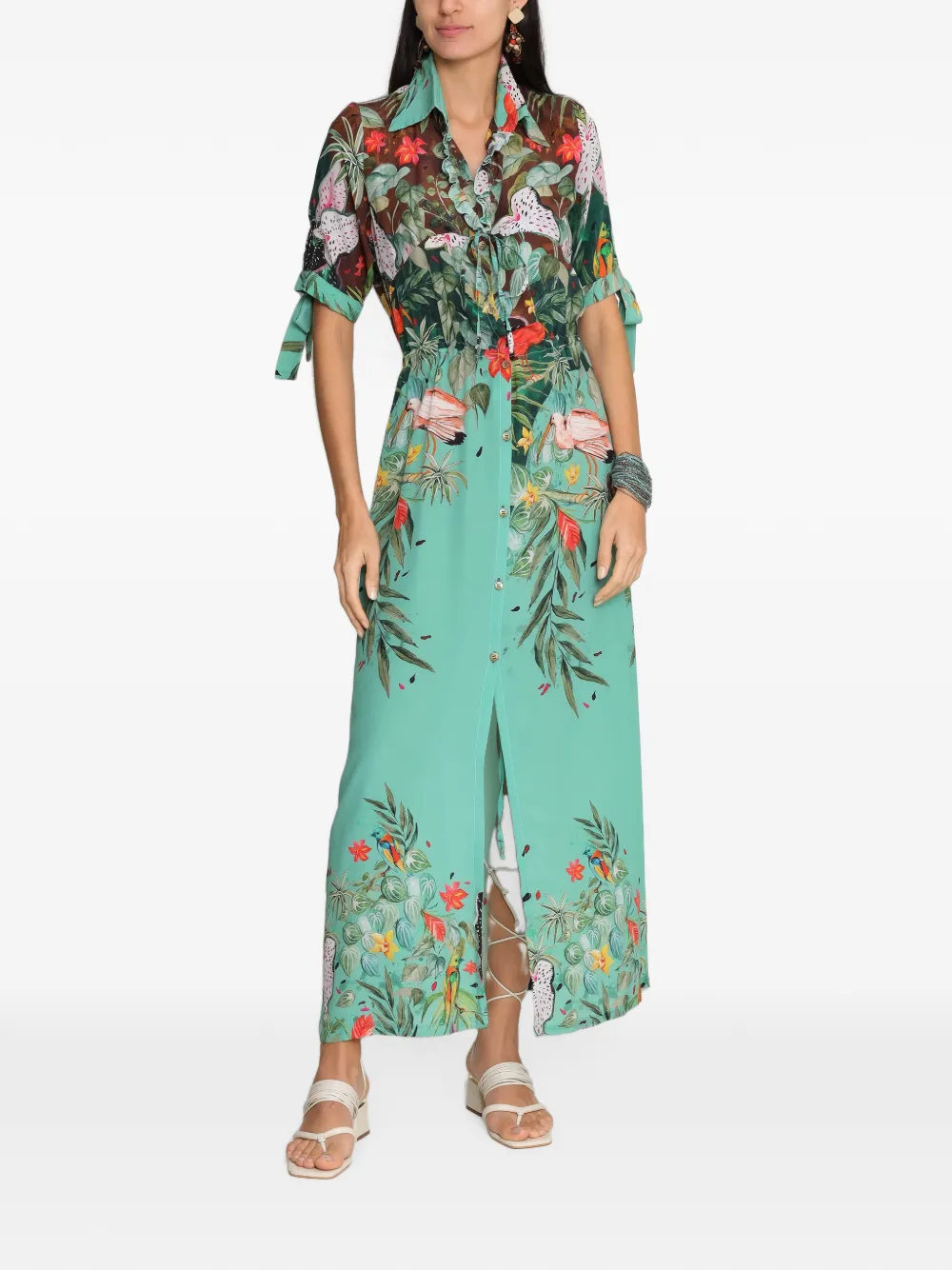 Amir Slama x Avatim maxi-jurk met ruches en tropische print Groen