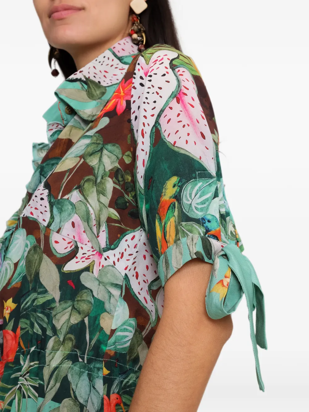 Amir Slama x Avatim maxi-jurk met ruches en tropische print Groen