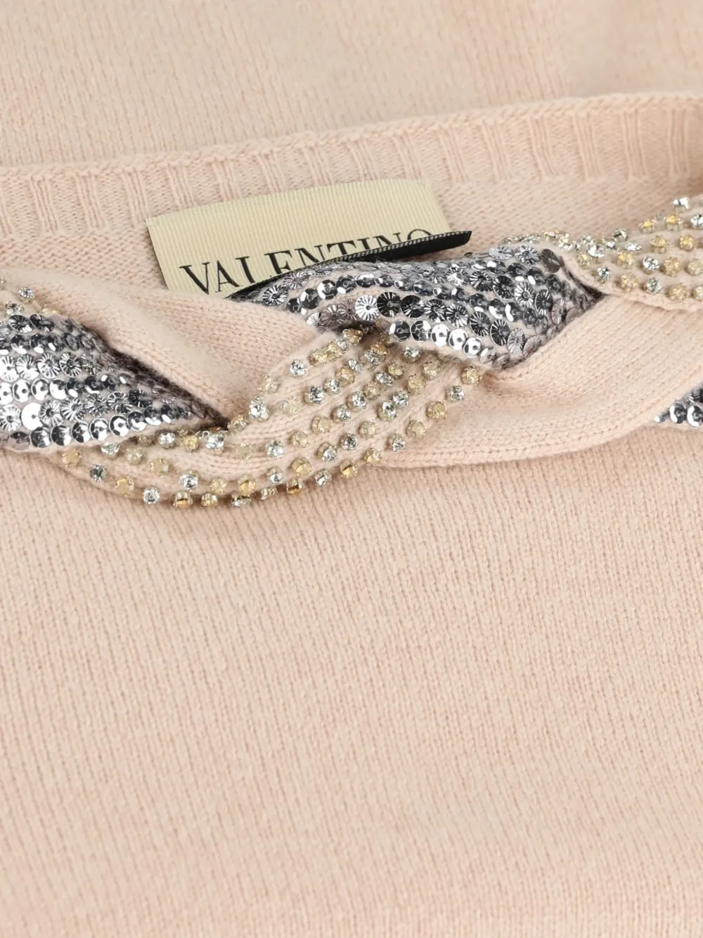 Valentino Garavani sequin-embellished twisted-neck sweater Roze