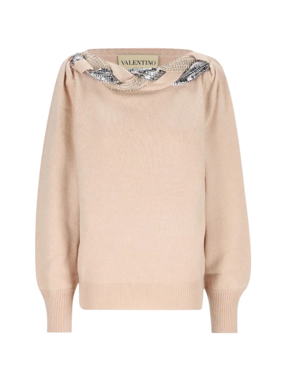 Valentino Garavani sequin-embellished twisted-neck sweater Roze