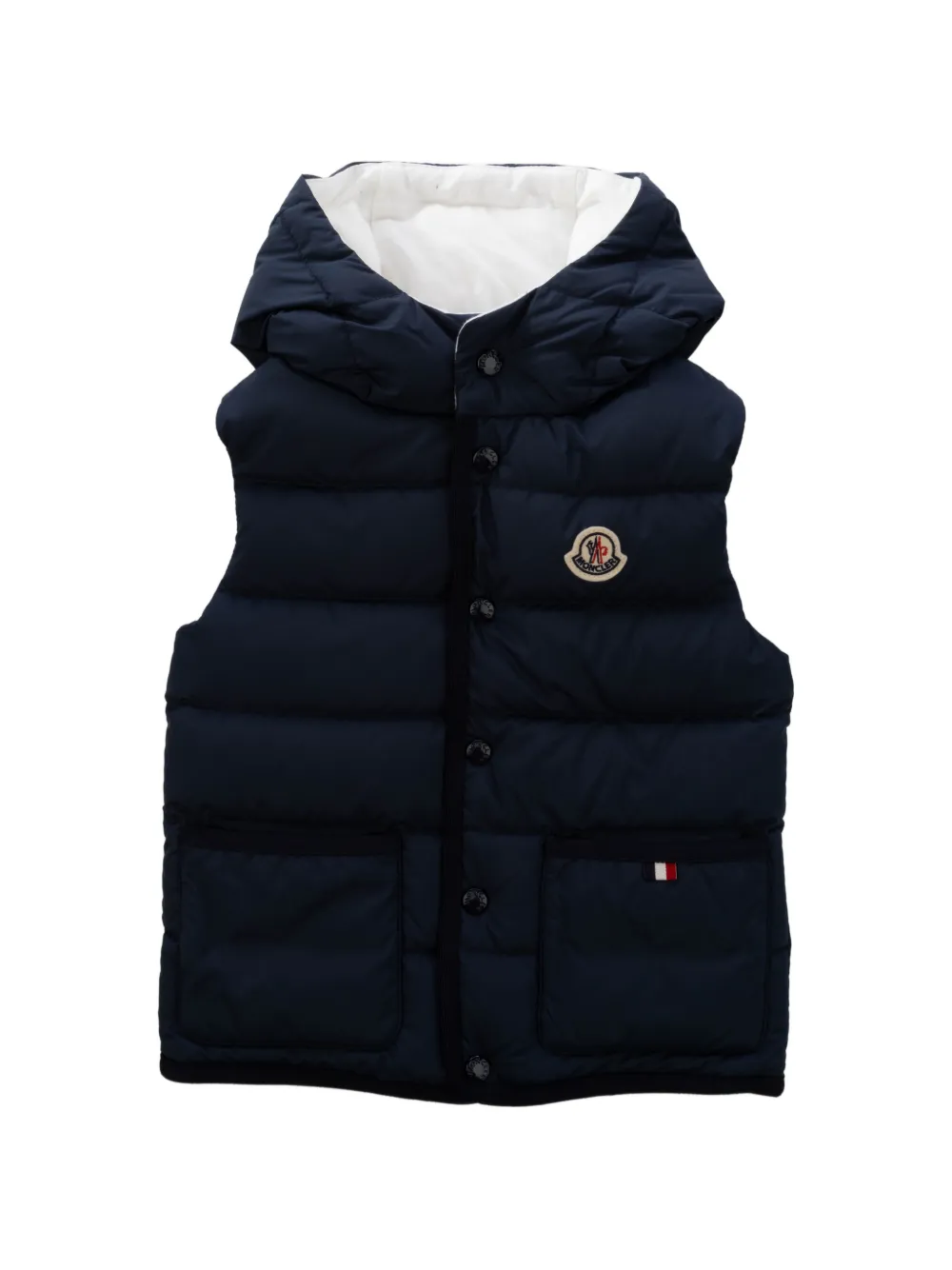 Moncler Enfant logo-patch hooded gilet Blauw