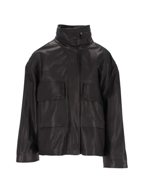 Emporio Armani chamarra de piel con bolsillo y solapa