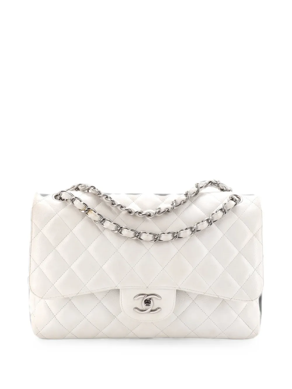 CHANEL Pre-Owned Classic Double Flap Bag Quilted Caviar Jumbo shoulder bag - Bianco
