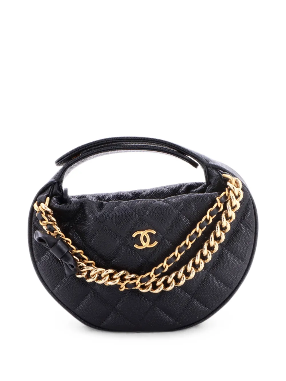CHANEL Pre-Owned Double Chain Bow Pouch Quilted Caviar Mini hobo bag - Nero