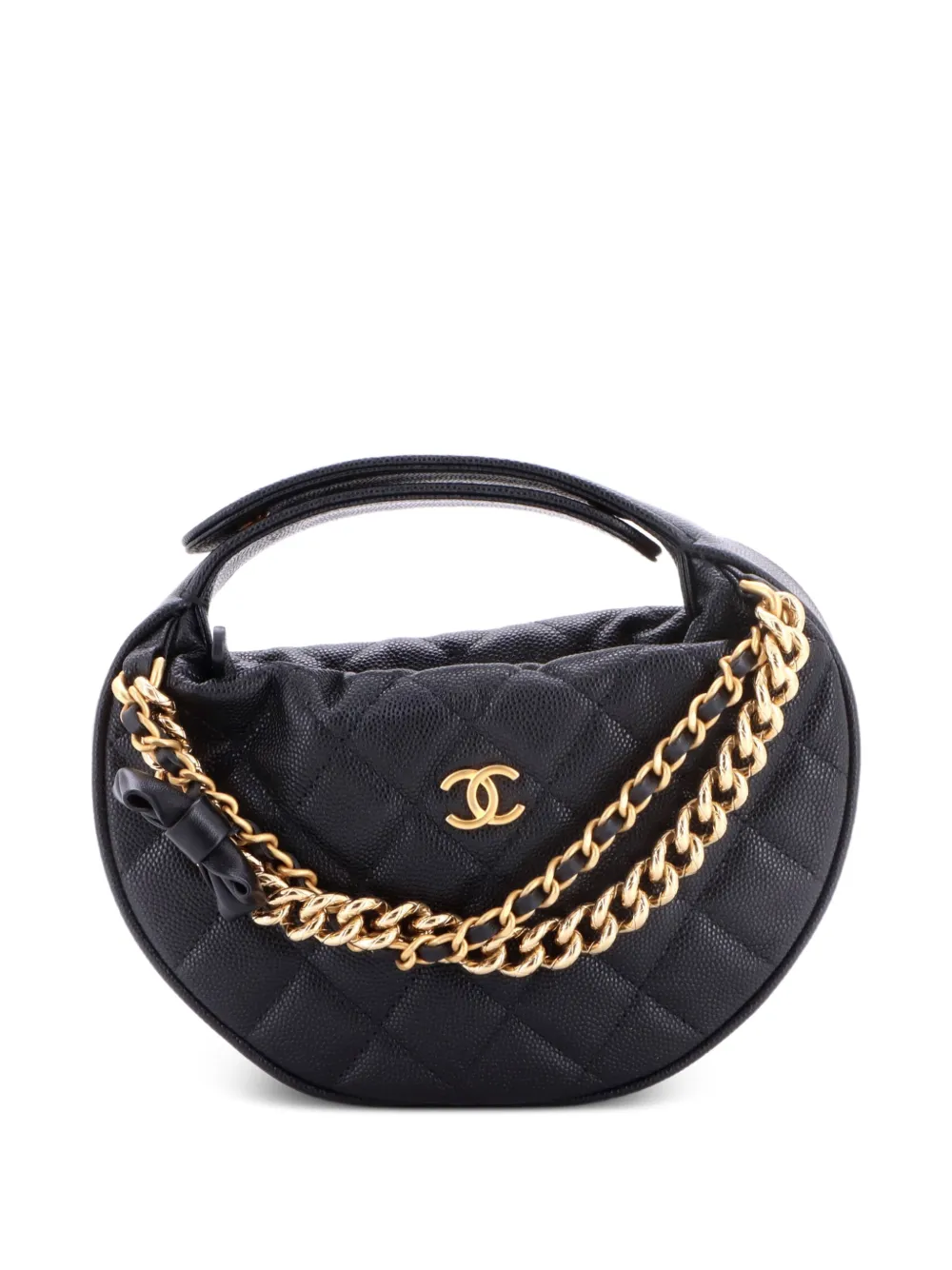 CHANEL Pre-Owned Double Chain Bow Pouch Quilted Caviar Mini hobo bag - Nero
