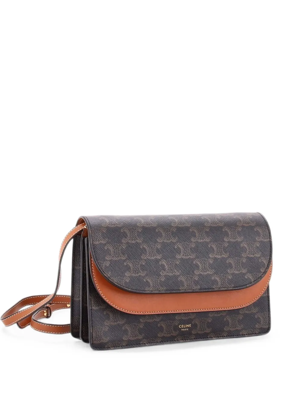 Pre-owned Celine Wallet On Strap Triomphe Coated Canvas Crossbody Bag In Brown