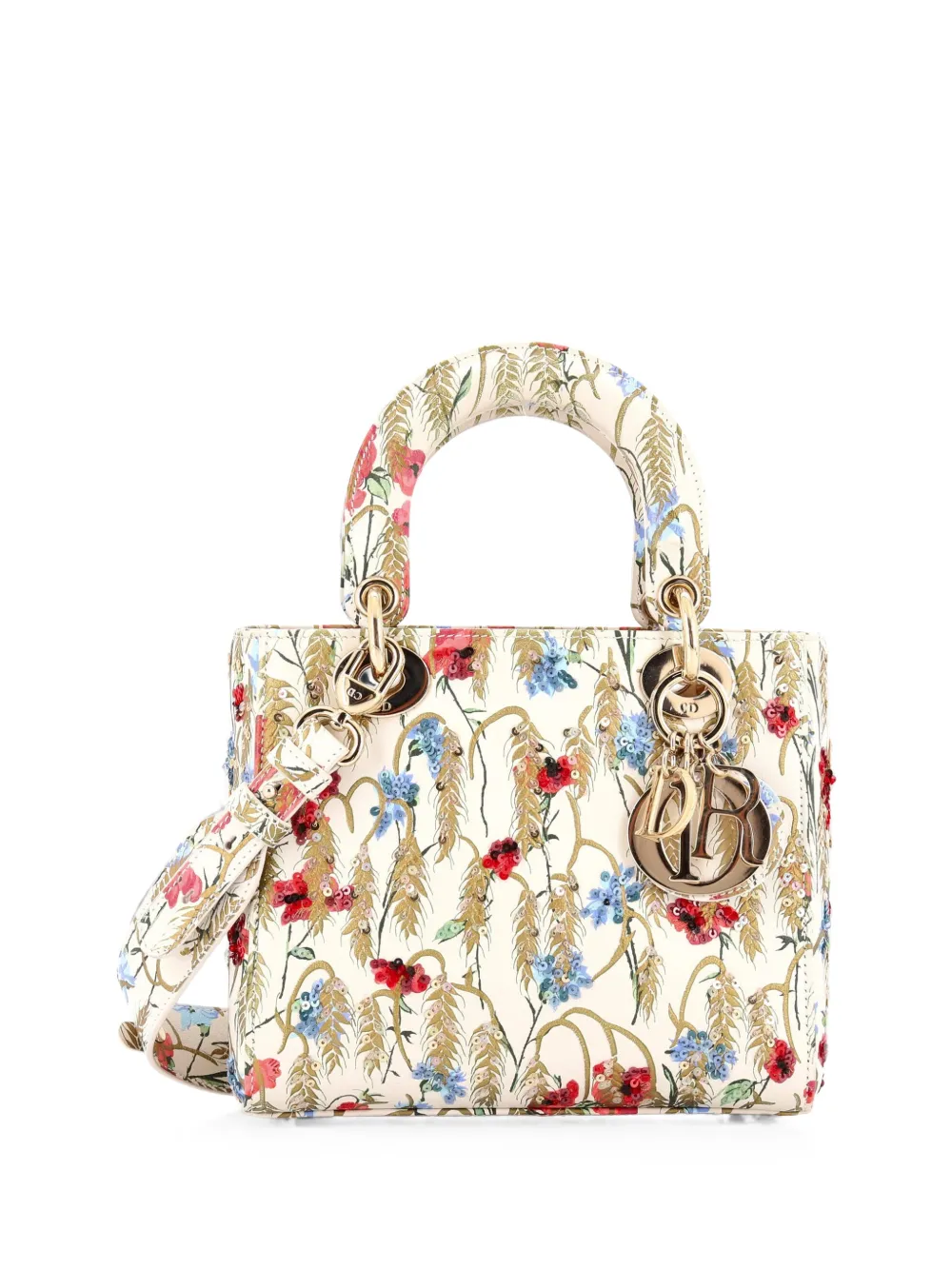 Christian Dior Pre-Owned My ABCDior Lady Dior Bag Embroidered Printed Leather satchel - Nude