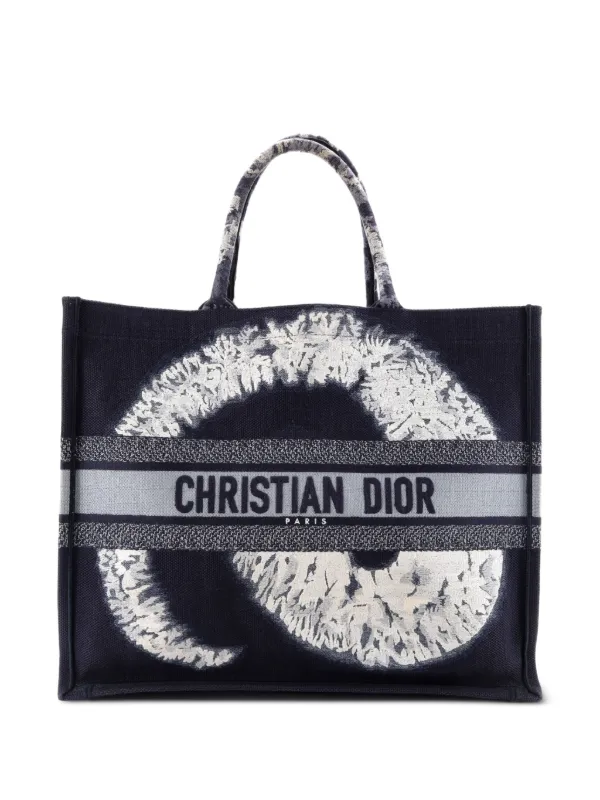 Dior Pre-owned Book Embroidered Canvas Large Tote Bag in Blue