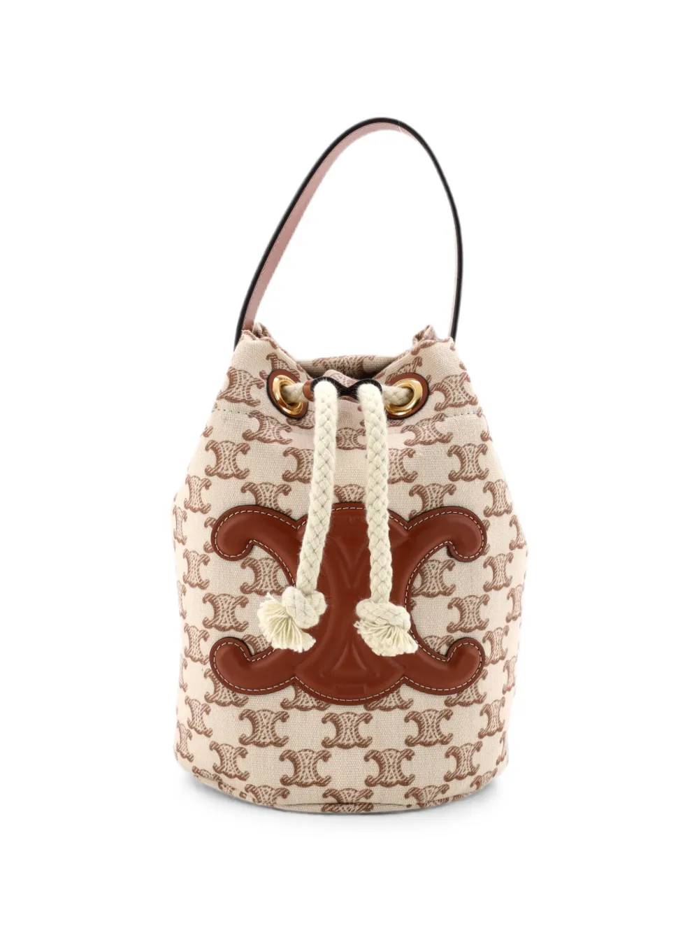 Celine Pre-Owned Triomphe Drawstring Triomphe Canvas with Leather Teen bucket bag - Braun