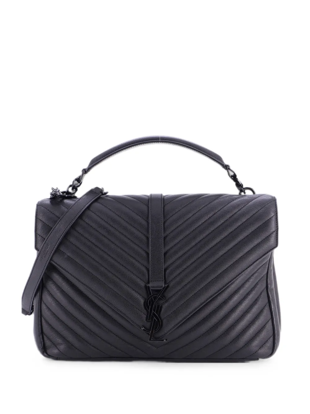 Saint Laurent Pre-Owned Classic Monogram College Bag Matelasse Chevron Leather Large shoulder bag - Nero