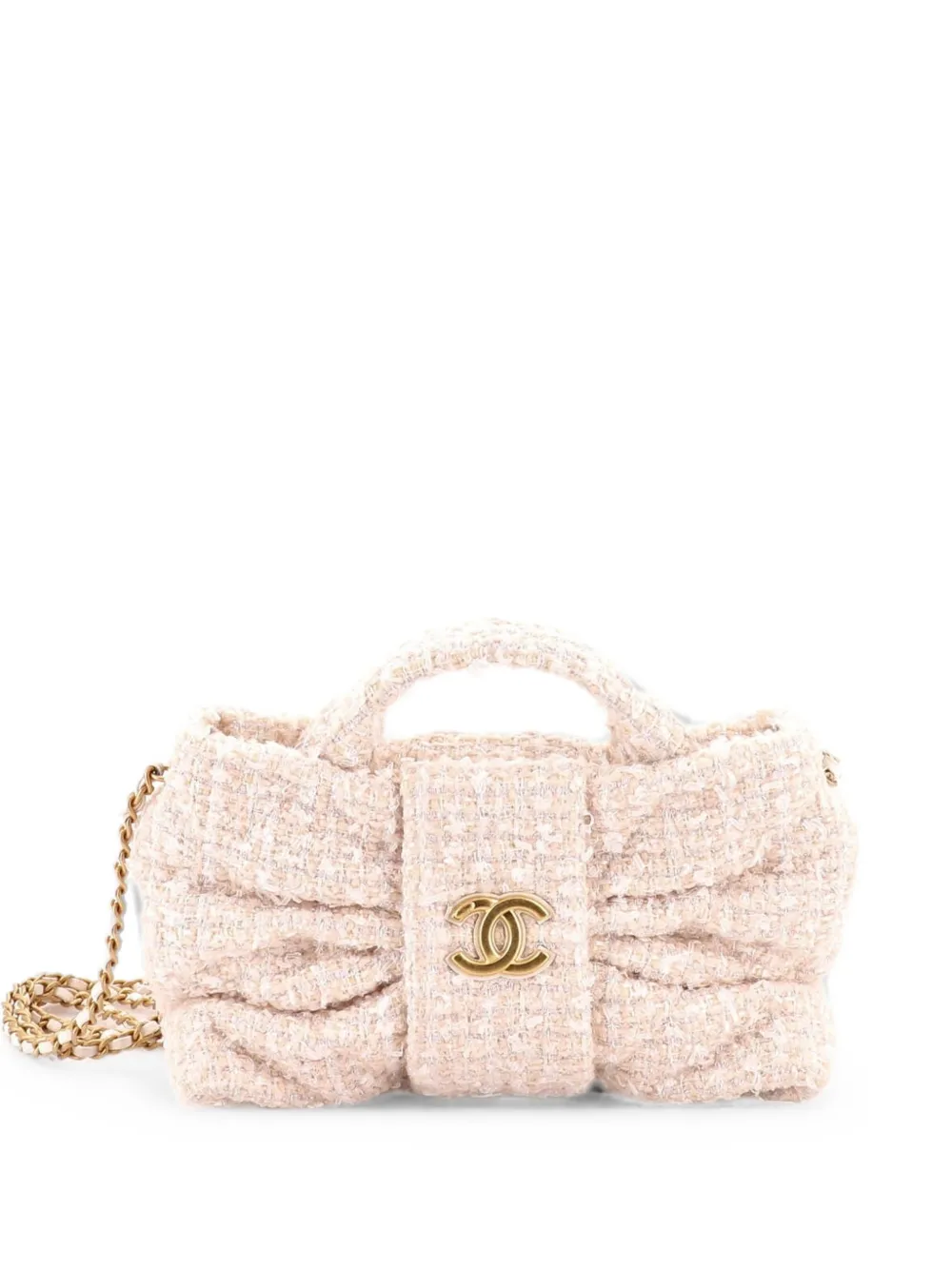 CHANEL Pre-Owned CC Bow Chain Quilted Tweed Mini shoulder bag - Toni neutri