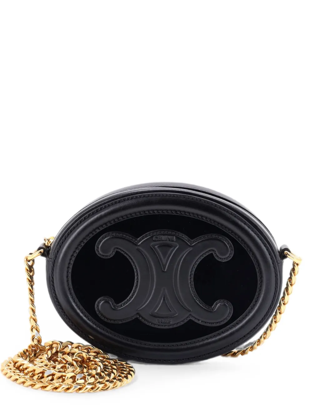 Celine Pre-Owned Triomphe Oval Chain Crossbody Bag Velvet and Leather shoulder bag - Nero
