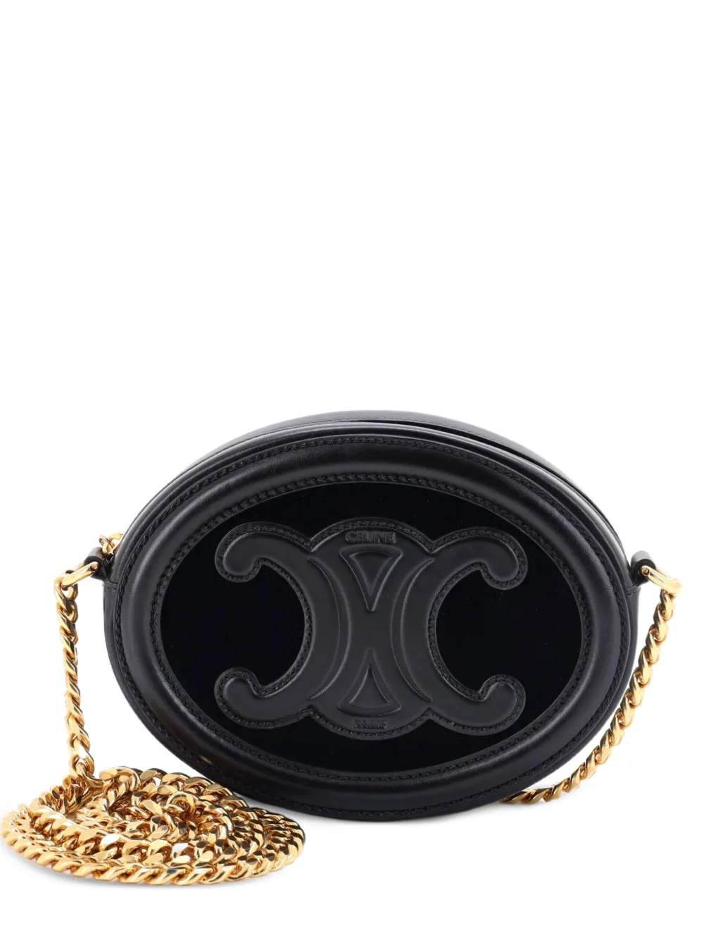 Celine Pre-Owned Triomphe Oval Chain Crossbody Bag Velvet and Leather shoulder bag - Nero