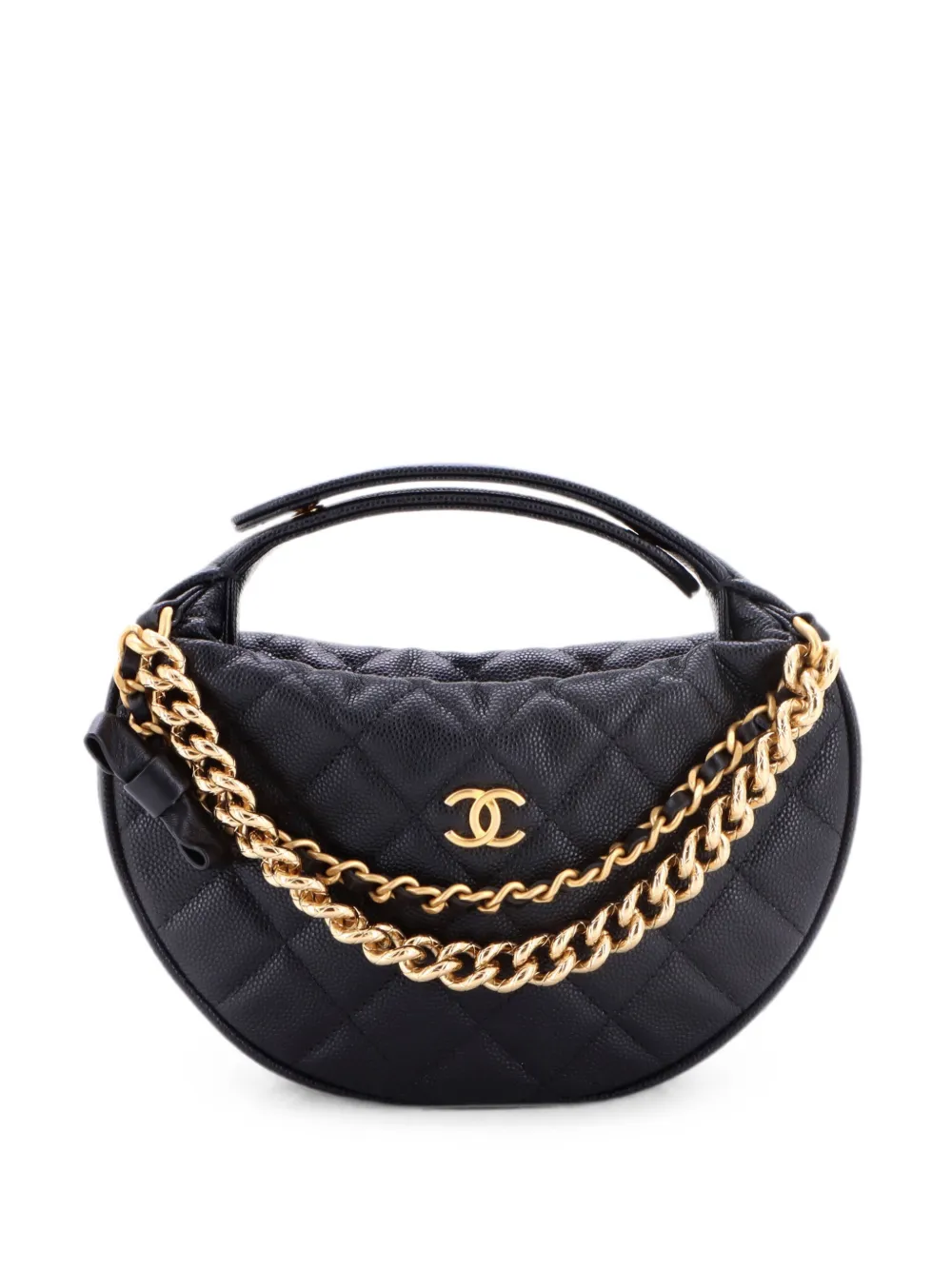 CHANEL Pre-Owned Double Chain Bow Pouch Quilted Caviar Mini hobo bag - Nero