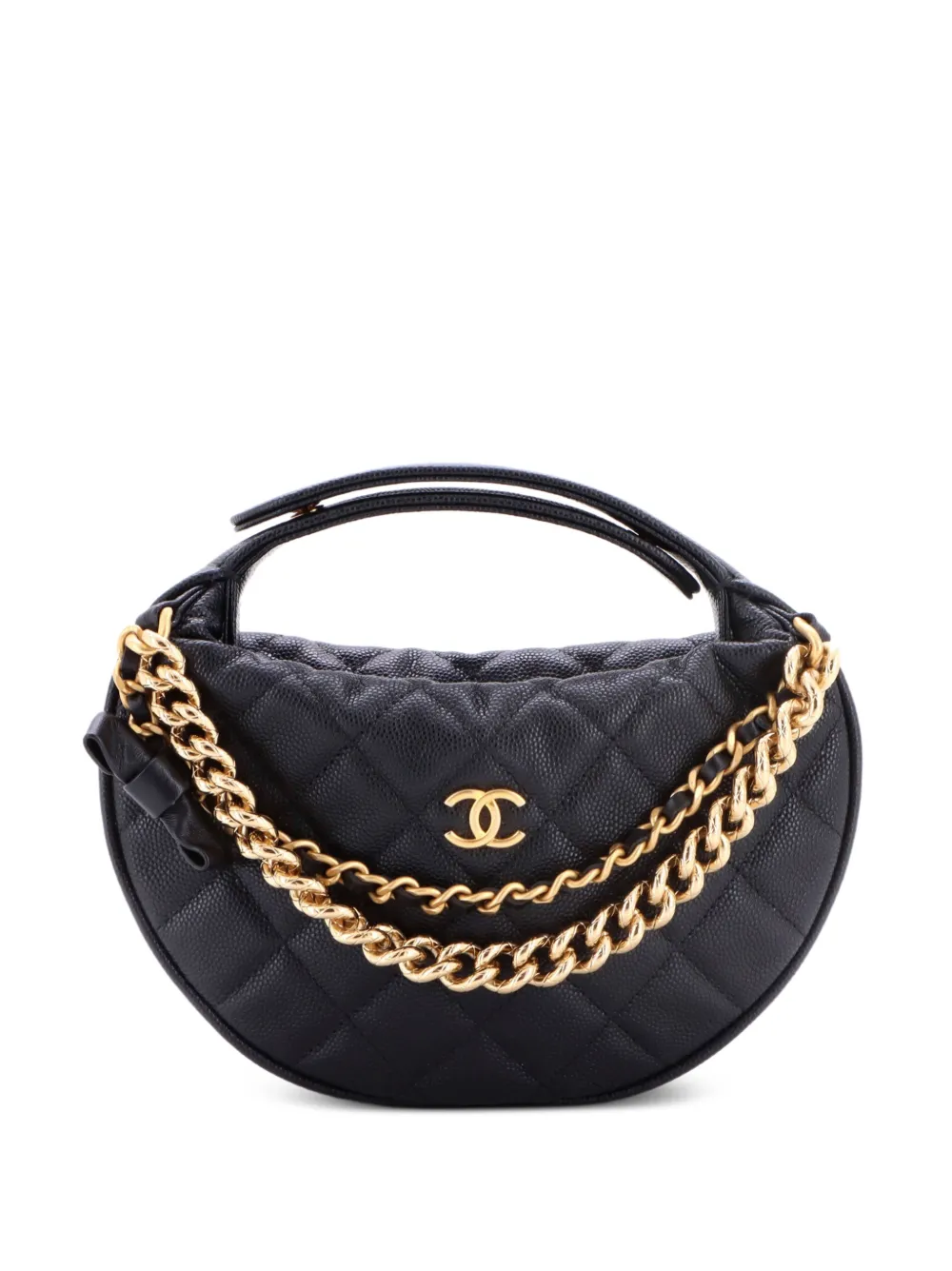 CHANEL Pre-Owned Double Chain Bow Pouch Quilted Caviar Mini hobo bag - Schwarz
