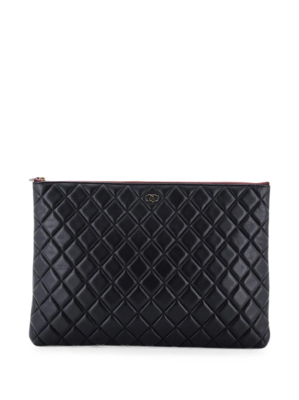 CHANEL Pre-Owned O Case Quilted Lambskin Large clutch bag - Nero