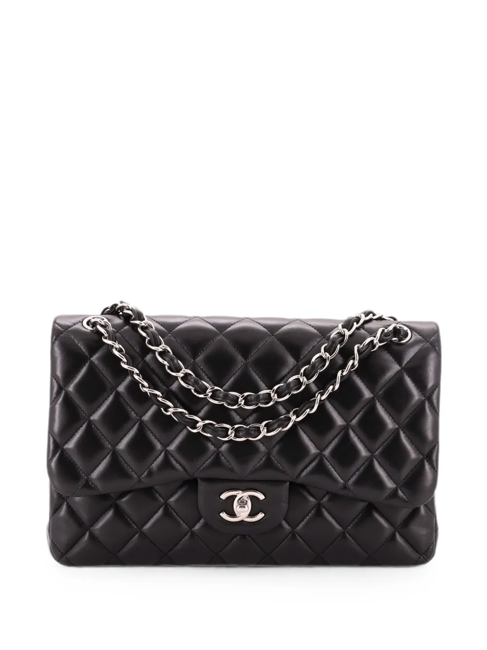 CHANEL Pre-Owned Classic Double Flap Bag Quilted Lambskin Jumbo shoulder bag - Nero