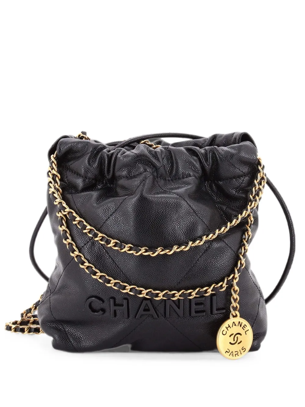 CHANEL Pre-Owned 22 Chain Quilted Caviar Mini hobo bag - Nero