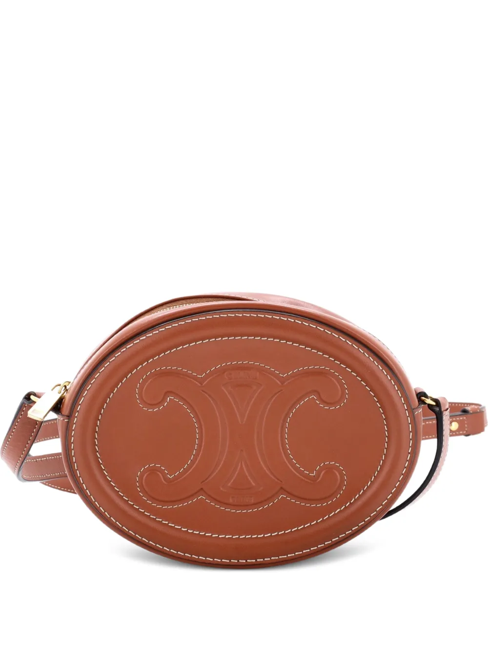 Celine Pre-Owned Triomphe Oval Leather Mini crossbody bag - Braun