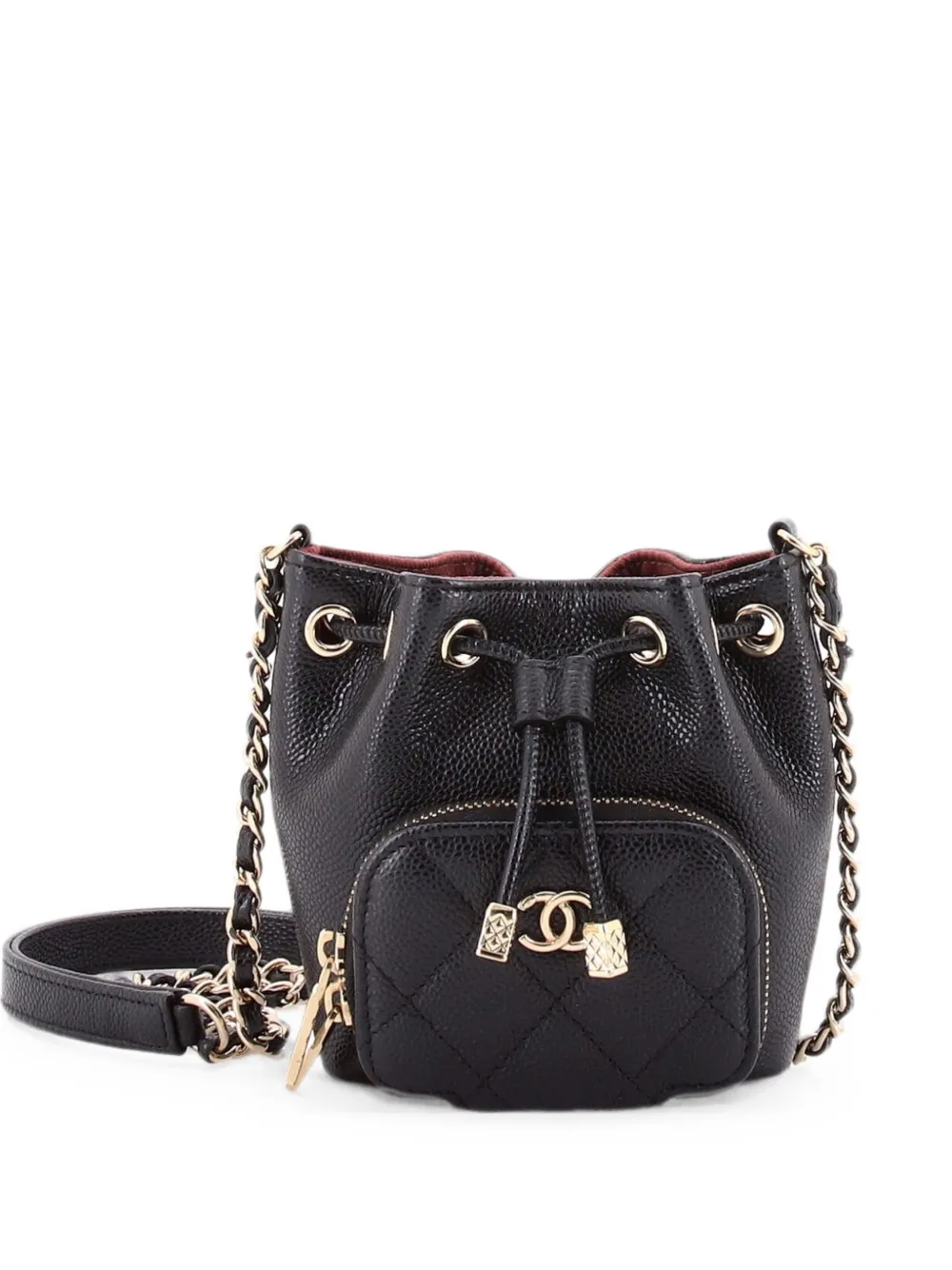 CHANEL Pre-Owned Business Affinity Drawstring Quilted Caviar Mini bucket bag - Nero