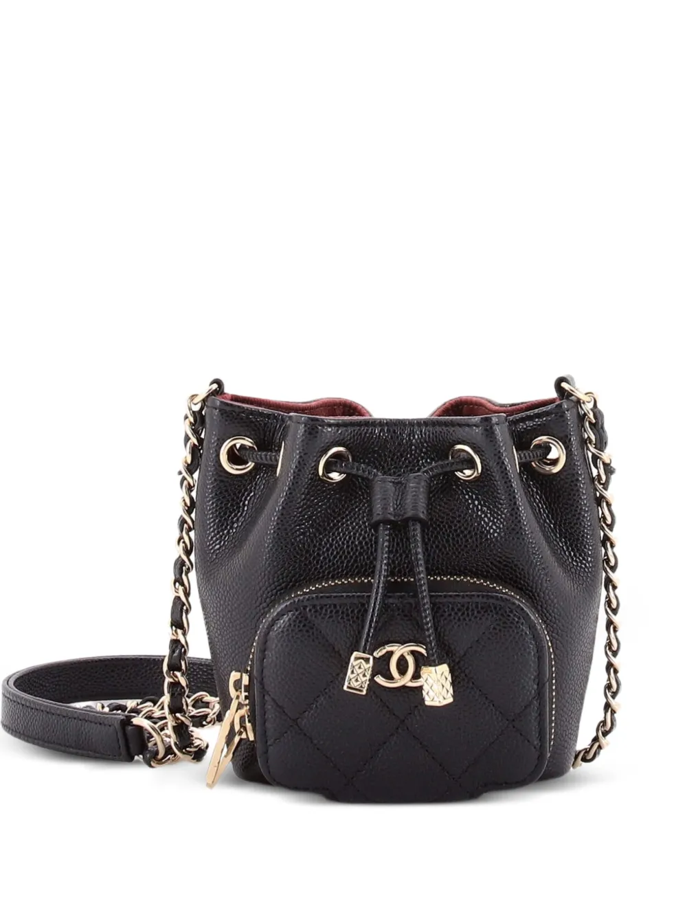 CHANEL Pre-Owned Business Affinity Drawstring Quilted Caviar Mini bucket bag - Nero