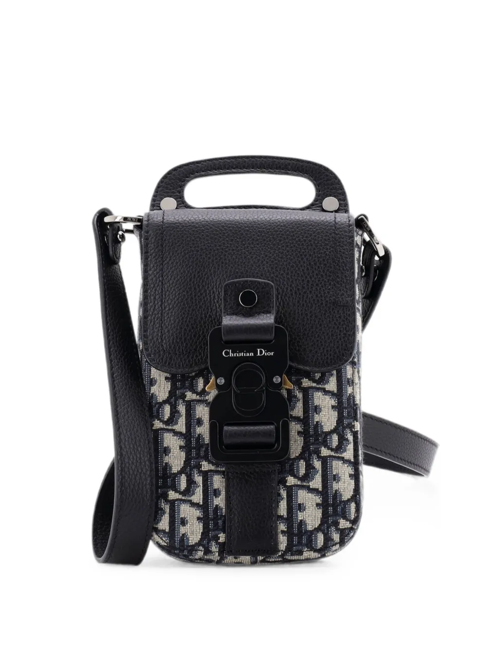 Christian Dior Pre-Owned Vertical Saddle Pouch with Strap Oblique Canvas and Leather crossbody bag - Nero