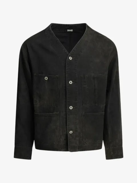 A.PRESSE Engineer collarless multi-pocket denim jacket