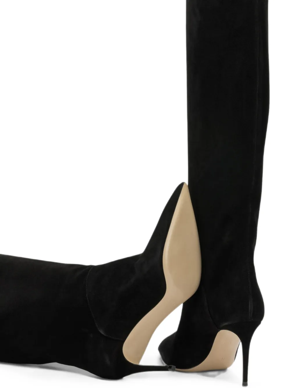 Casadei Renna suede pointed-toe knee-high boots Zwart
