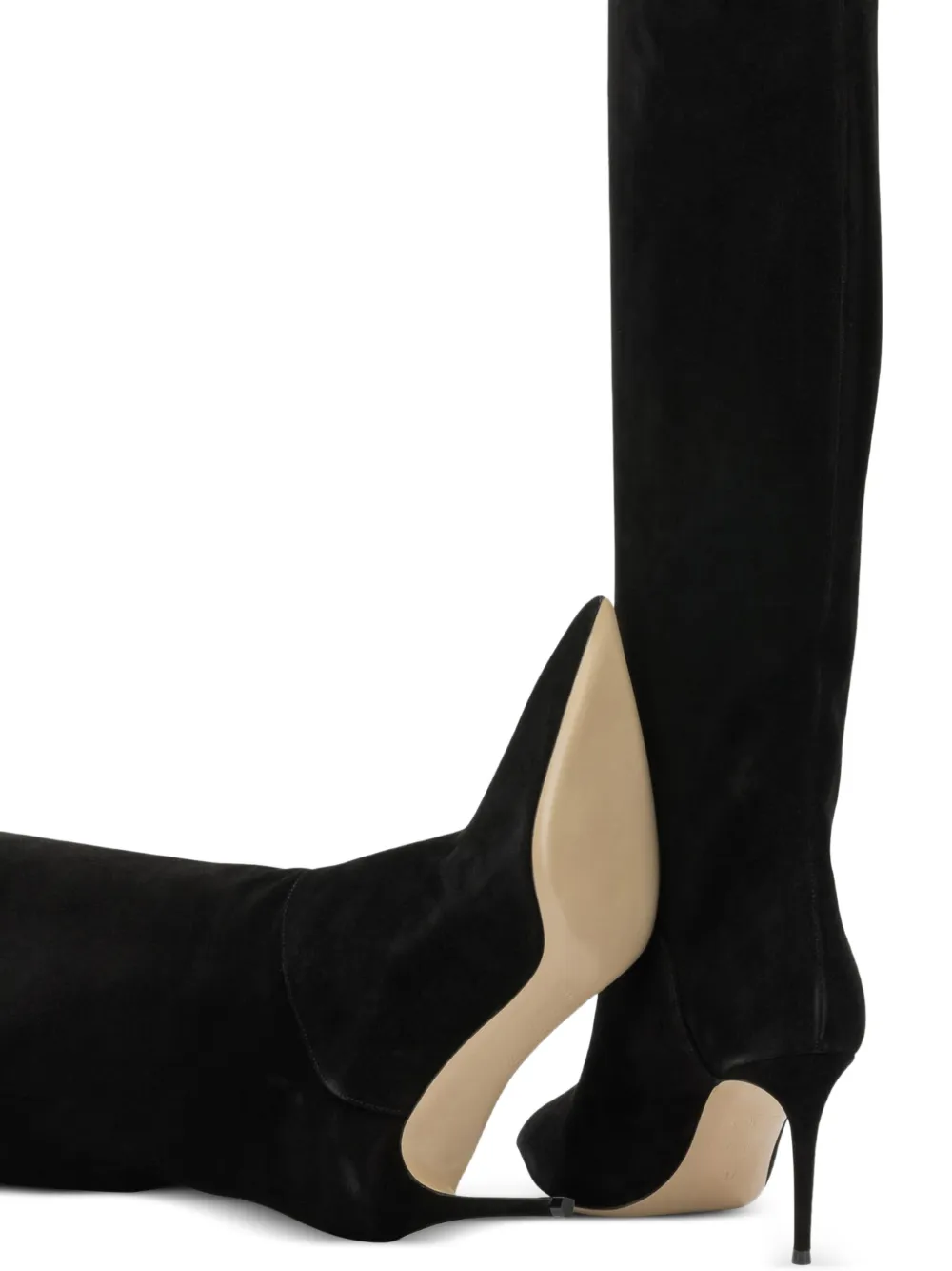 Casadei Renna suede pointed-toe knee-high boots Zwart