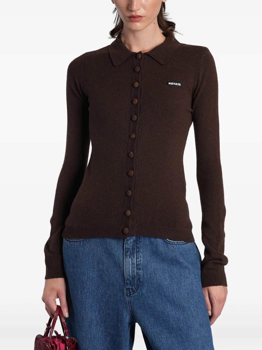 ROTATE BIRGER CHRISTENSEN knitted polo top dark brown - Marrone
