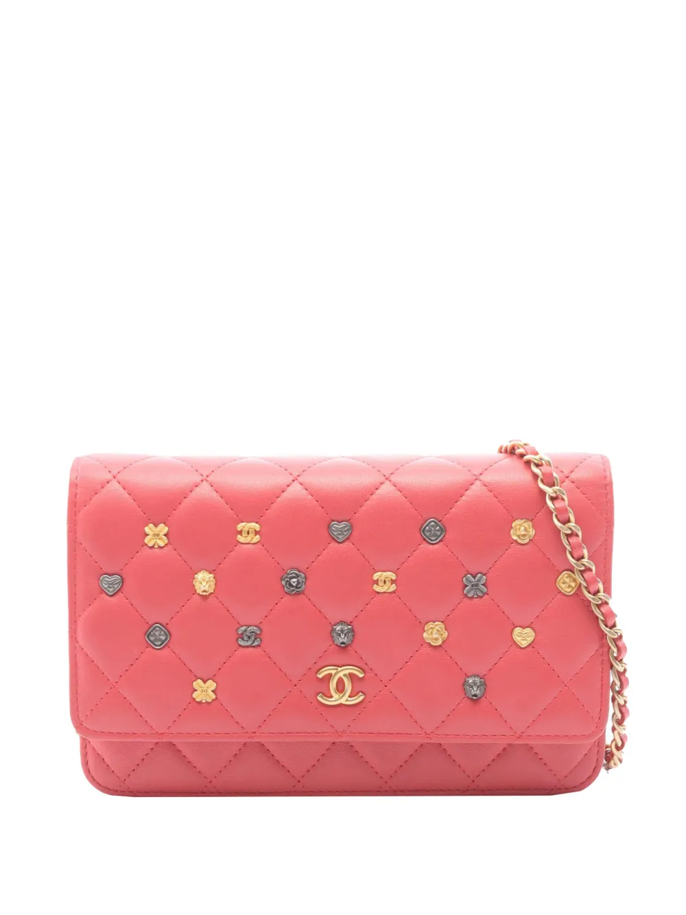 CHANEL Pre-Owned 2018-2019 CC Quilted Lambskin Lucky Charms Wallet On Chain crossbody bag - Rosa