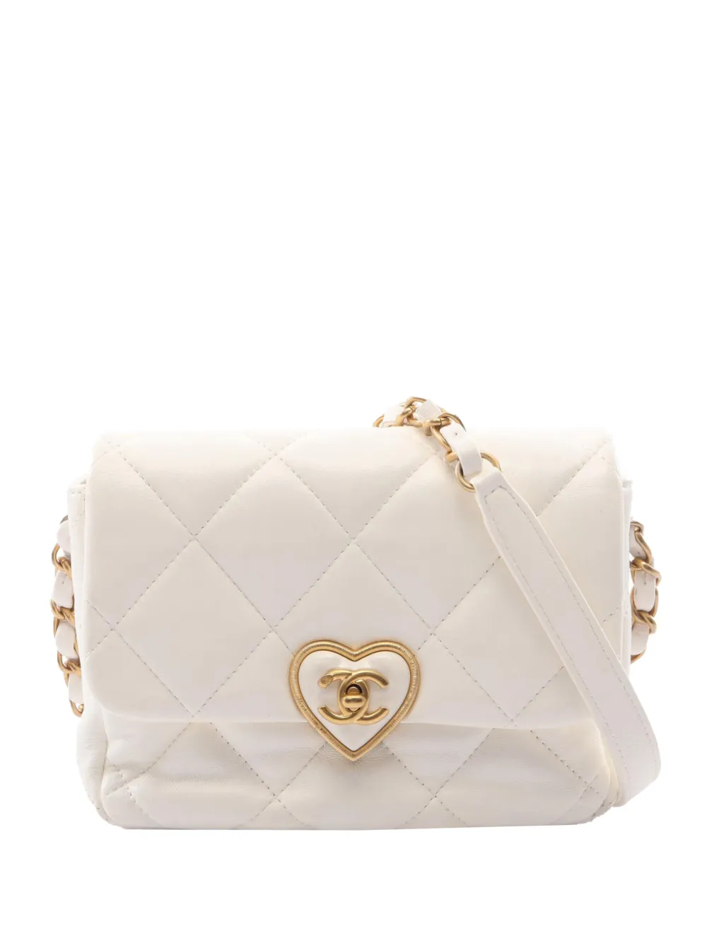 CHANEL Pre-Owned 2021-2026 Mini Quilted Lambskin Acrylic Coco Love Flap crossbody bag - Bianco