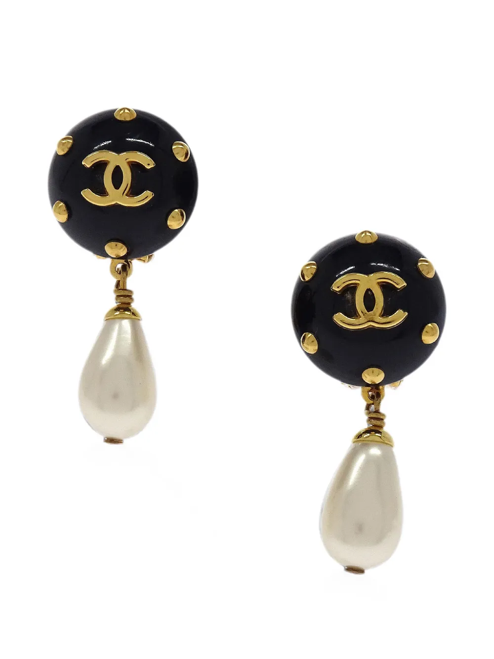 CHANEL Pre-Owned 1996 interlocking CC faux-pearl drop earrings - Gold