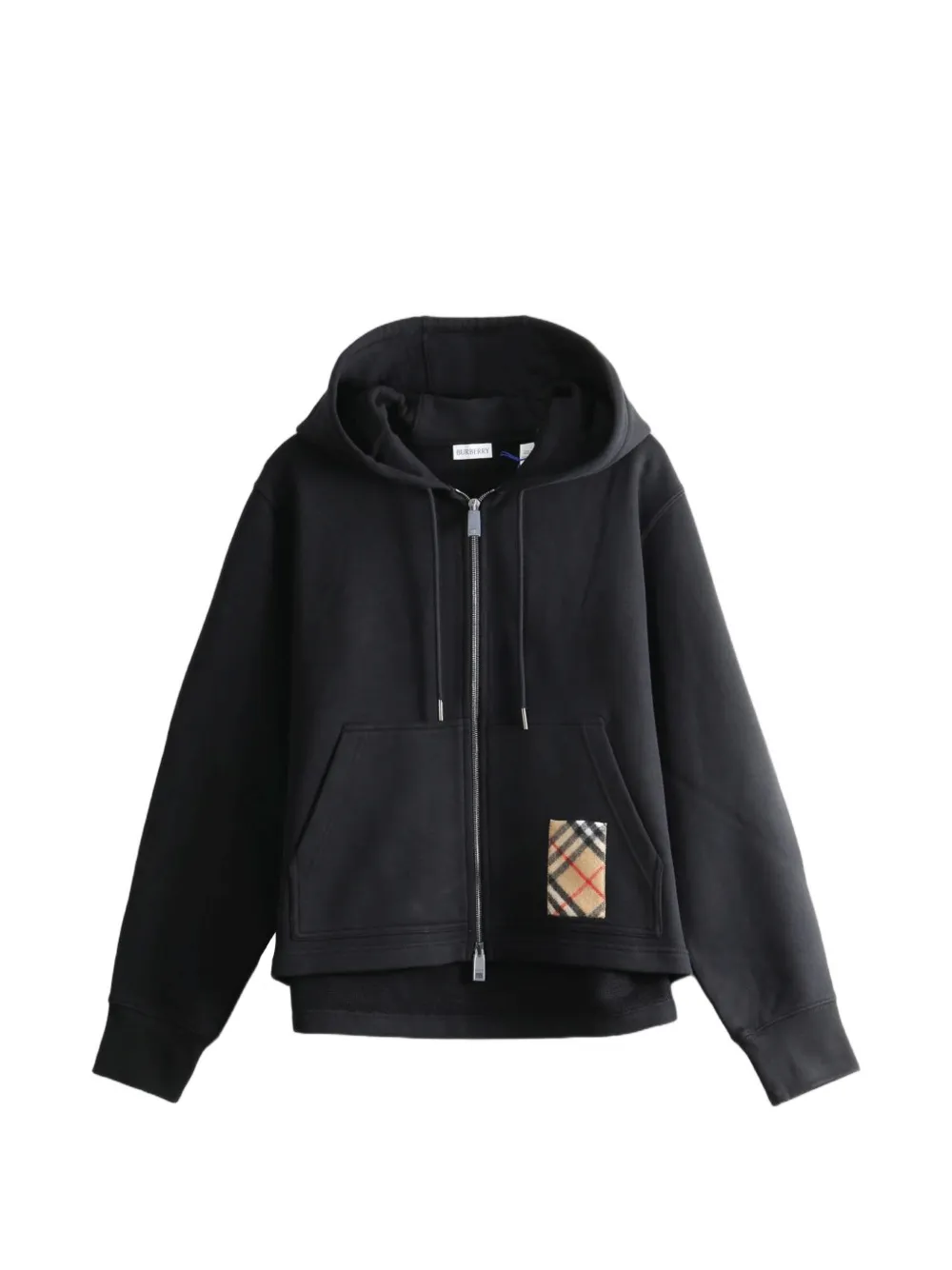 Burberry check-label cotton zip hoodie - Nero