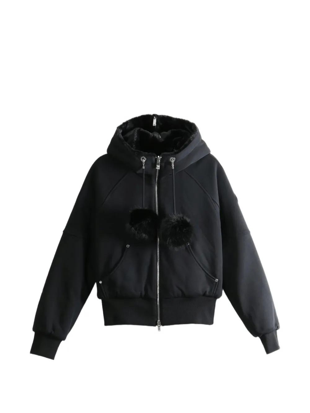 Moose Knuckles Oro Bunny pom-pom zip-up reversible hoodie - Schwarz