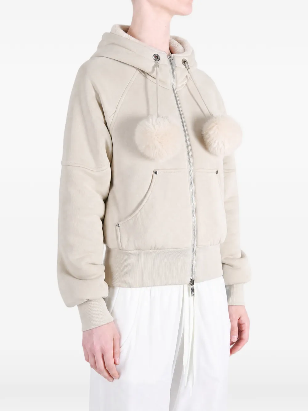 Moose Knuckles Oro Bunny omkeerbare hoodie met pompon en rits Beige