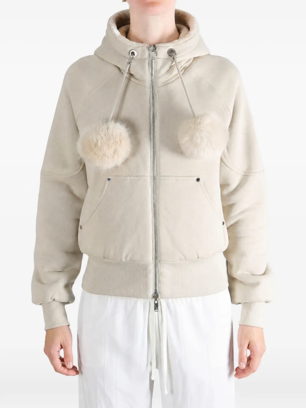Moose Knuckles Oro Bunny omkeerbare hoodie met pompon en rits Beige