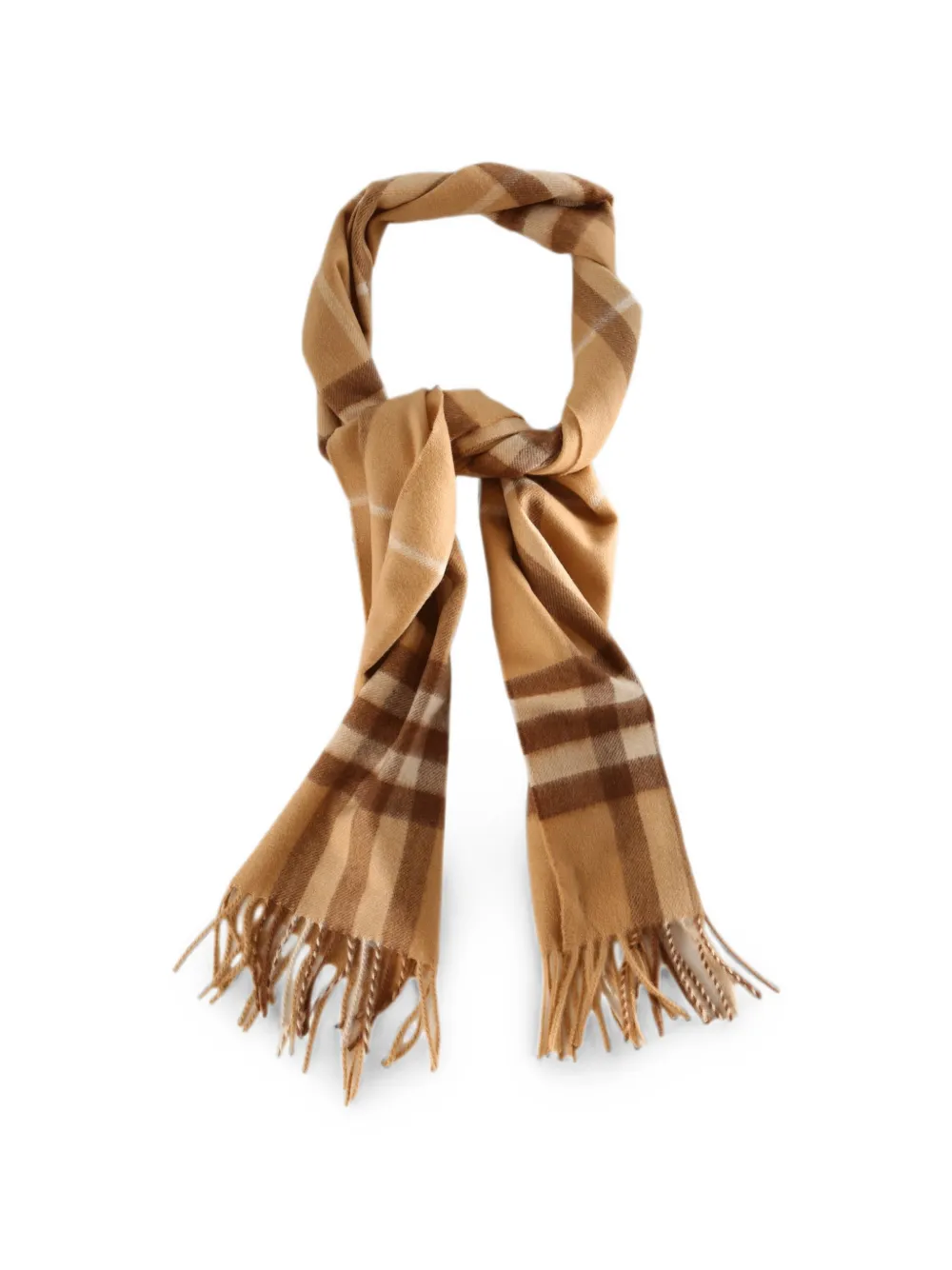 Burberry Check sjaal met franje Bruin