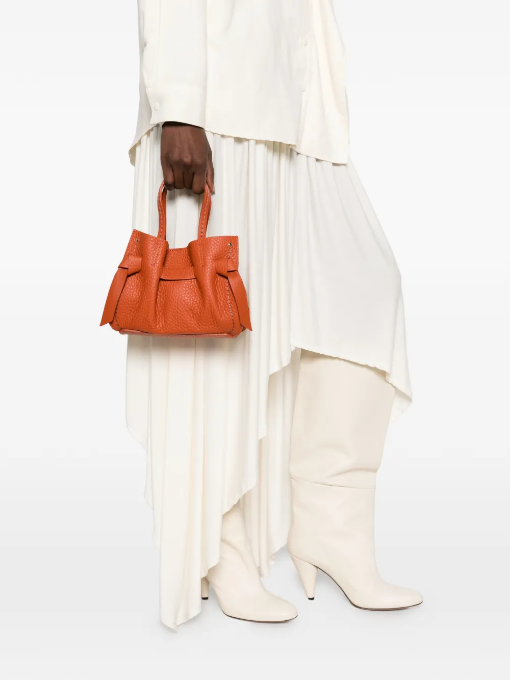 Visonà Vittoria Grained Leather Tote Bag In Orange