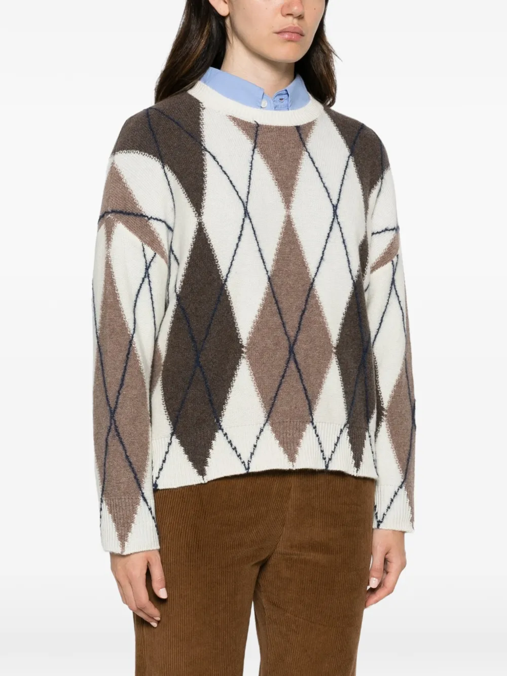 Majestic Filatures Gebreide trui met argyle-ruit Beige