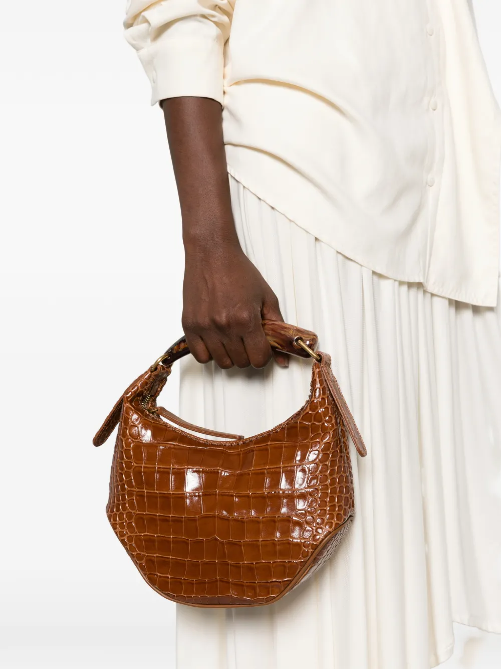Visonà Ambra Croc-effect Leather Tote Bag In Brown
