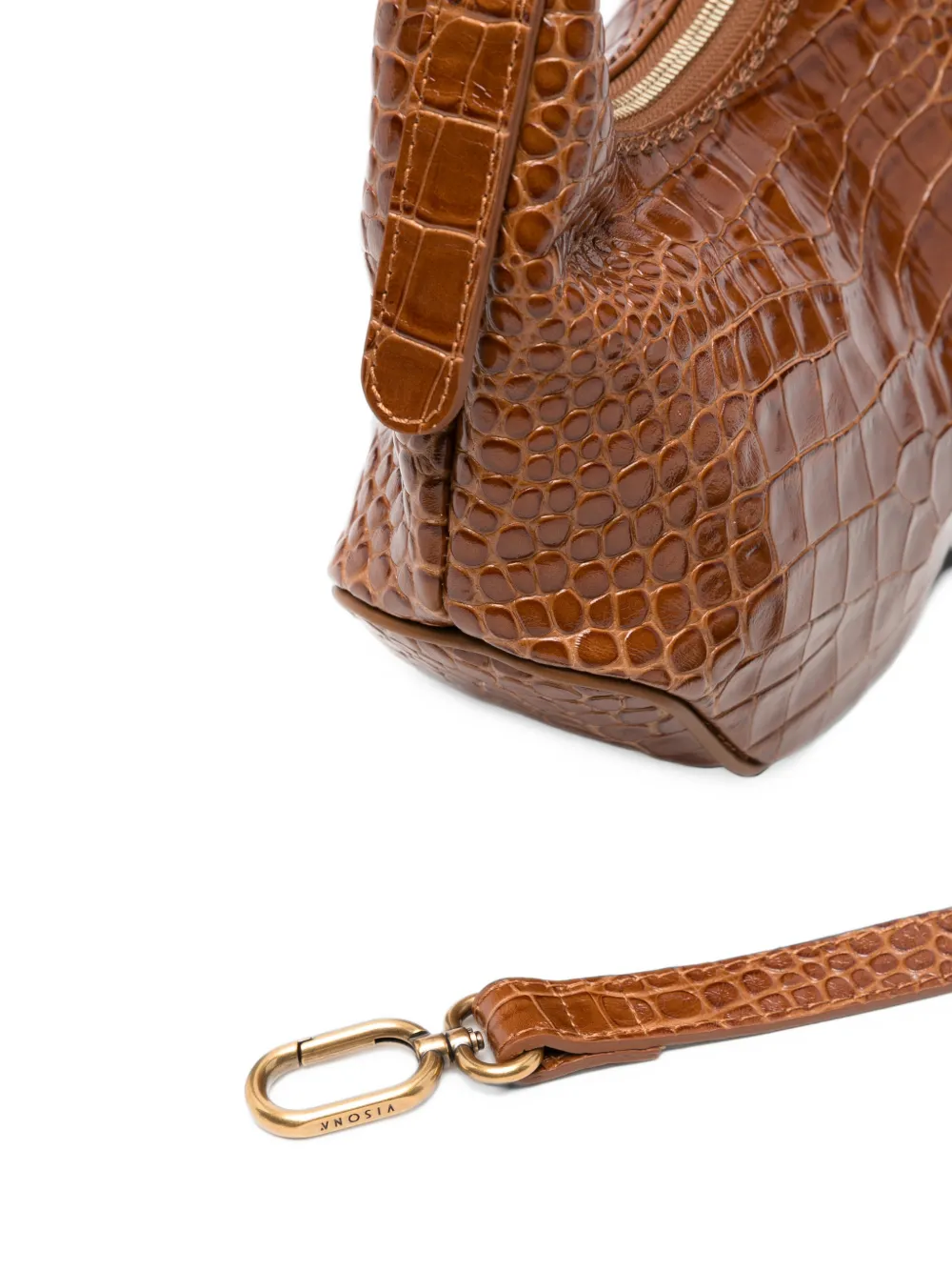 VISONA` Ambra leren shopper met krokodillen-reliëf Bruin
