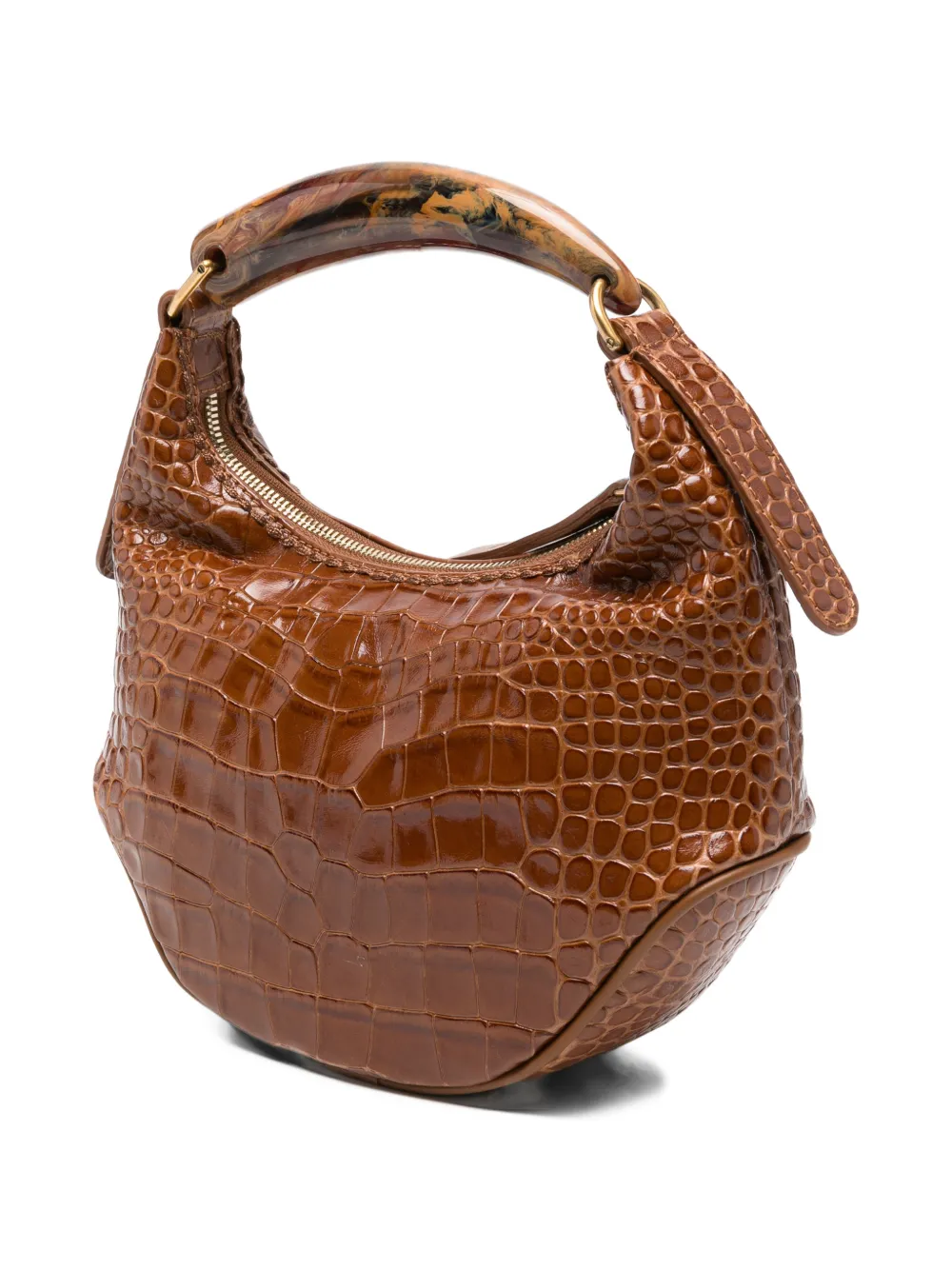 VISONA` Ambra leren shopper met krokodillen-reliëf Bruin
