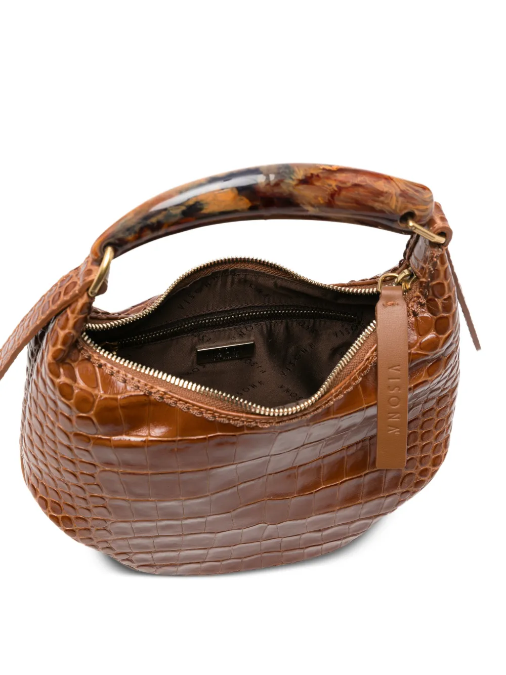 VISONA` Ambra leren shopper met krokodillen-reliëf Bruin