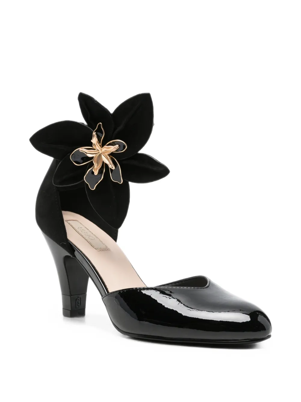 LIU JO flower-embellished patent-finish sandals Zwart