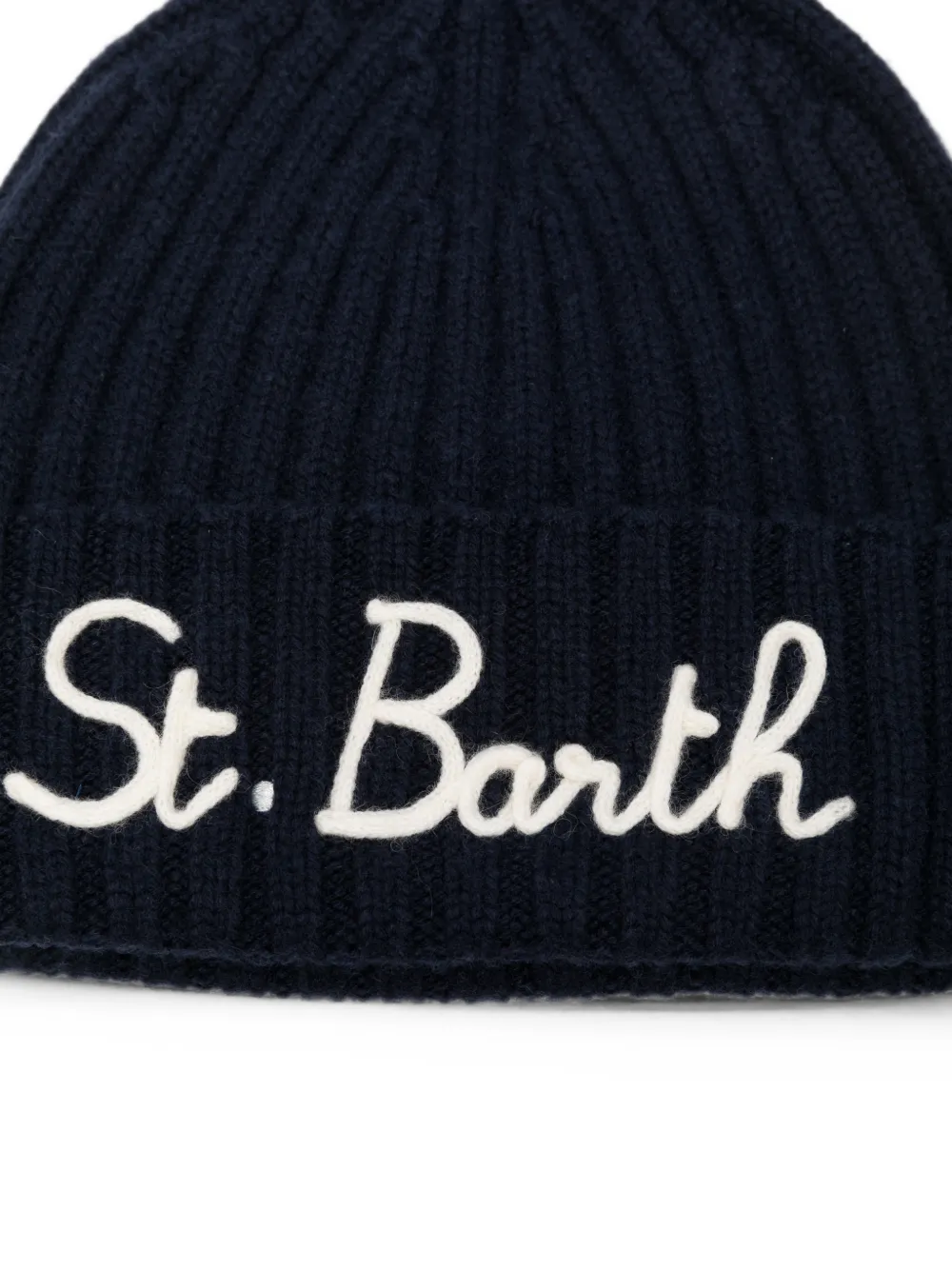 MC2 Saint Barth Wengen embroidered ribbed-knit beanie hat Blauw